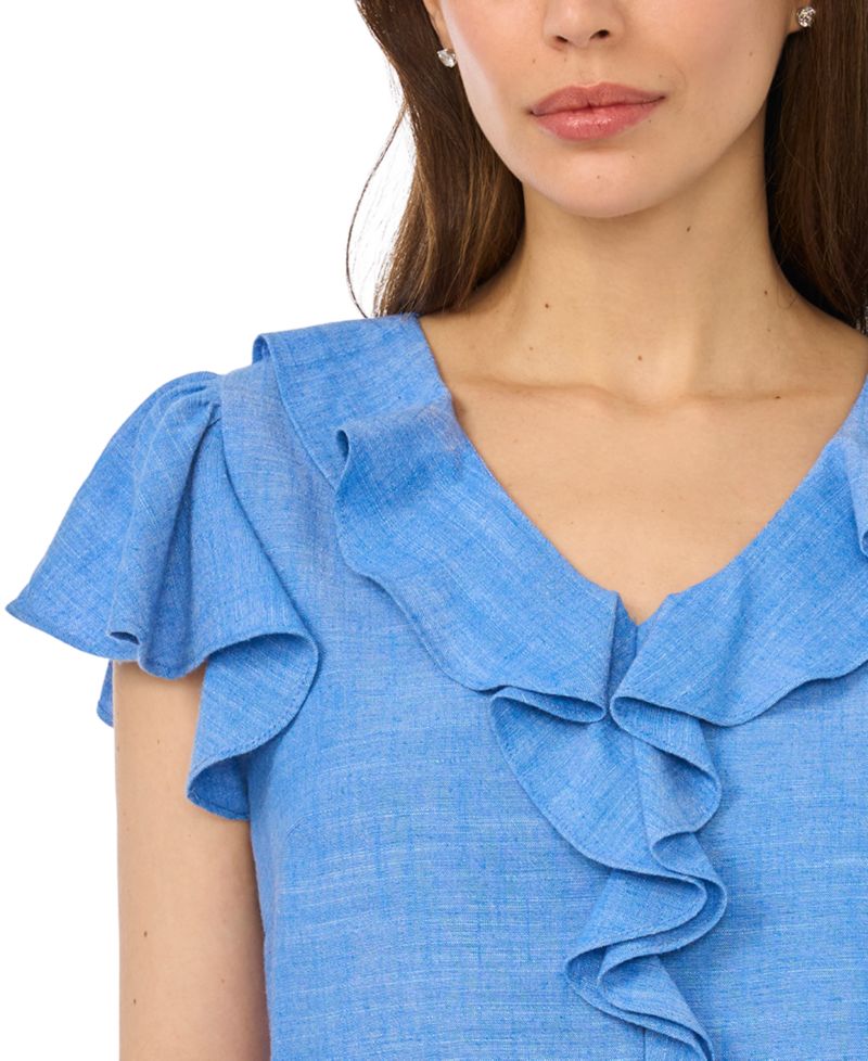 Women's Ruffle V-Neck Flutter-Sleeve Top