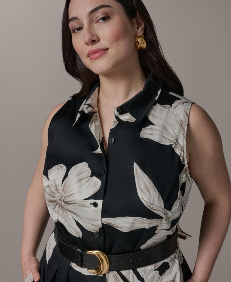 Plus Size Sleeveless Belted Midi Dress