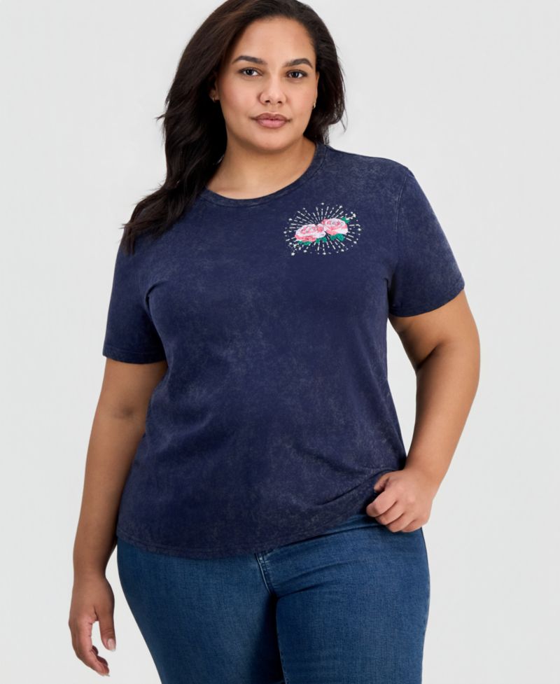 Trendy Plus Size Rose Graphic-Print Short-Sleeve T-Shirt