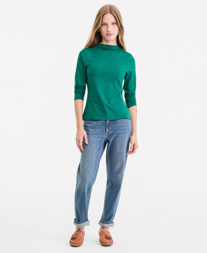 Women's Long-Sleeve Funnel-Neck Jersey Top