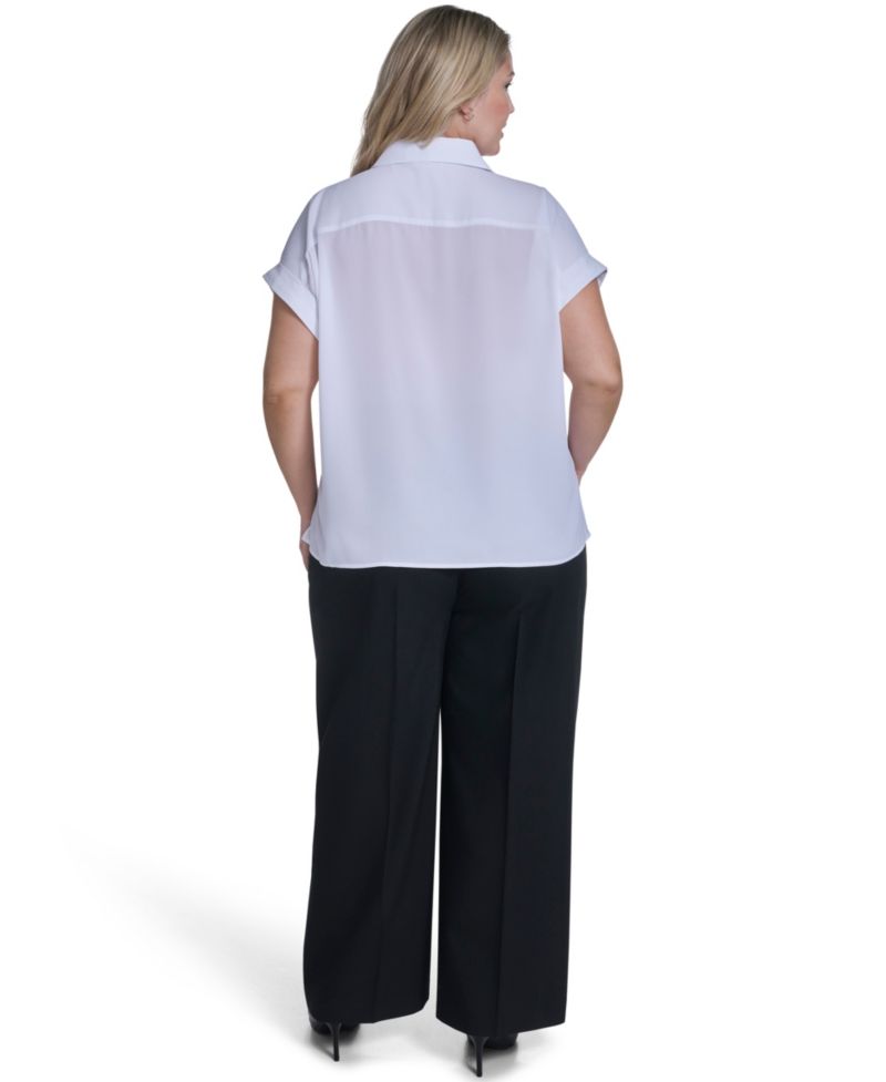 Plus Size Short-Sleeve Camp Button-Down Shirt