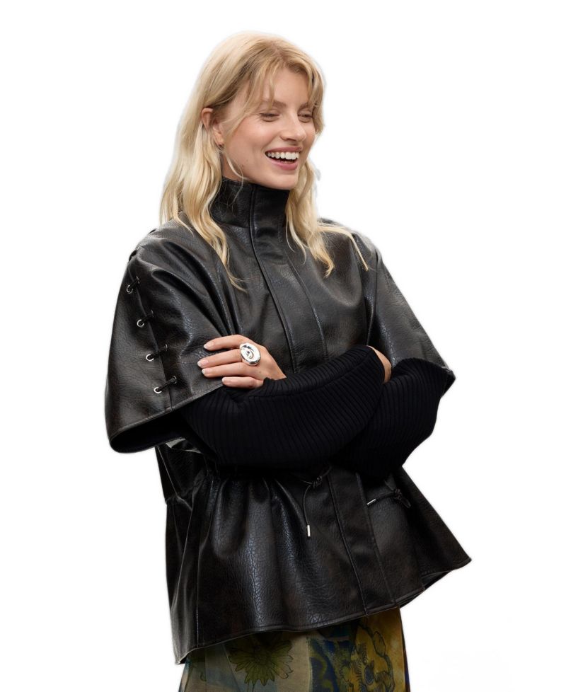 Women's Poncho Leather Effect