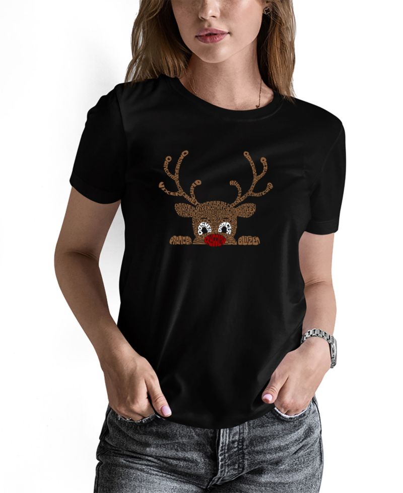 Women's Peeking Reindeer Word Art Long-Sleeve T-Shirt