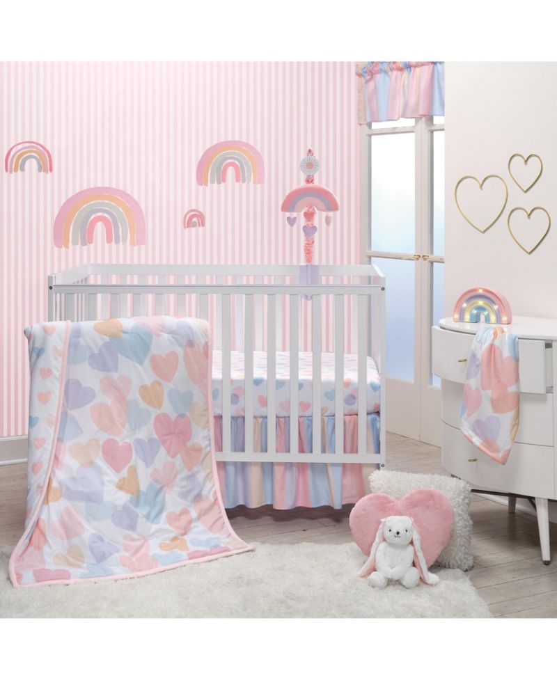 Rainbow Hearts Pink/Purple Musical Baby Crib Mobile Soother Toy