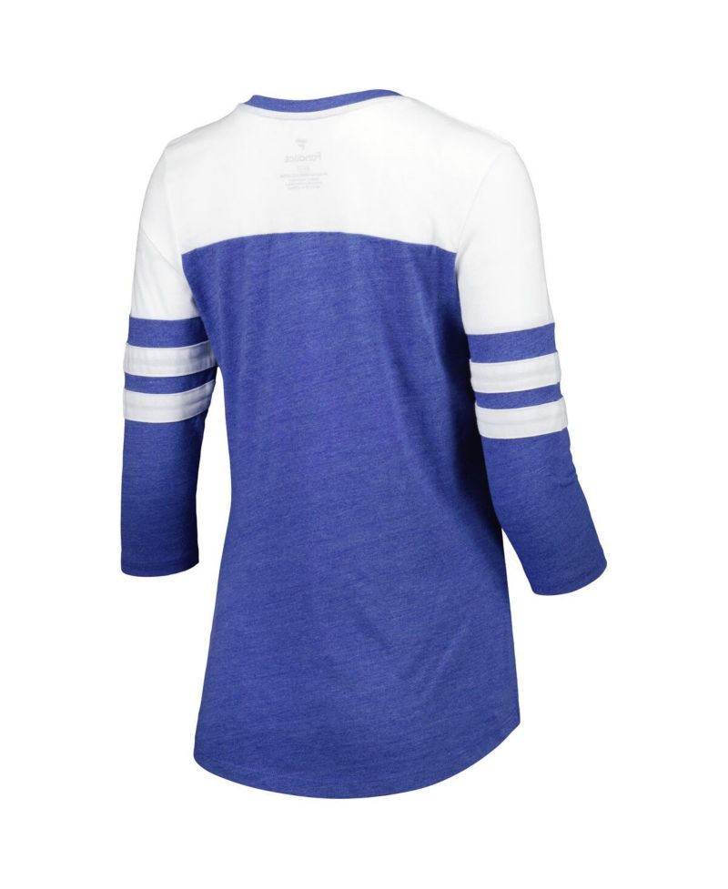 Women's Heather Royal New York Mets League Leader Tri-Blend 3/4-Sleeve V-Neck T-shirt