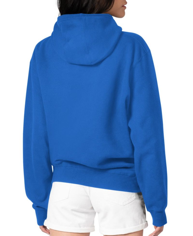 Women's Royal Denver Broncos Groovy Script Pullover Hoodie