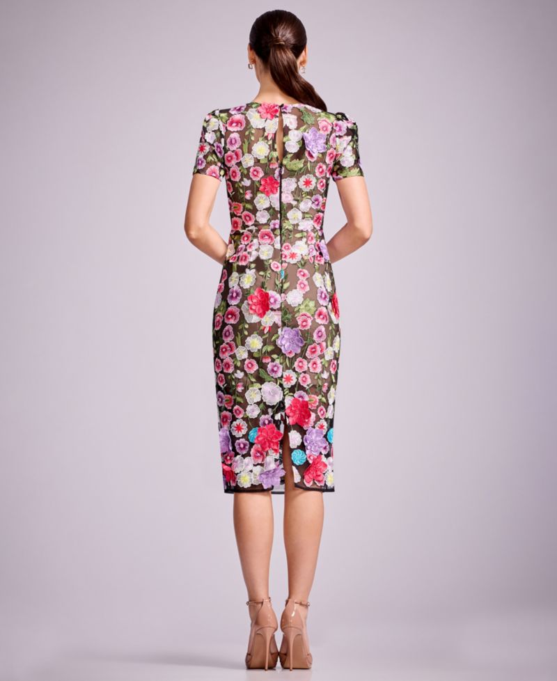 Women's Puff Short-Sleeve Bodycon Midi Dress