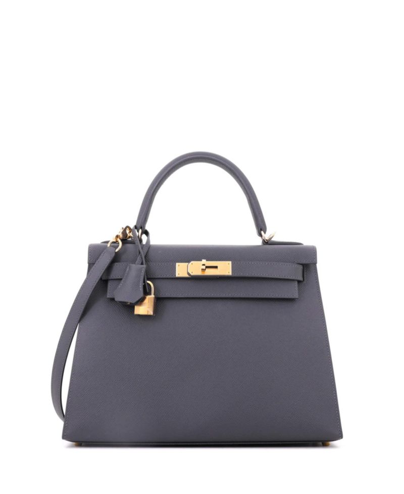 Kelly 28 Handbag Grey Epsom with Permabrass Hardware