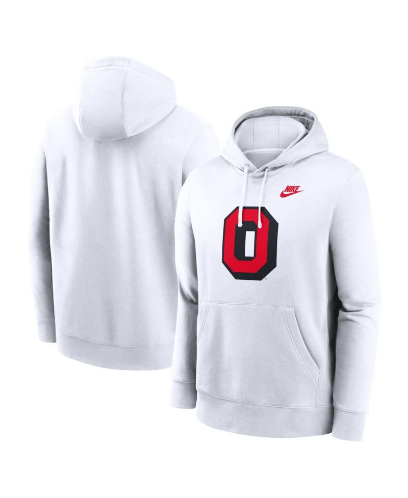 Men's White Ohio State Buckeyes Legacy Logo Club Fleece Pullover Hoodie