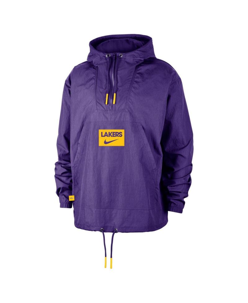 Men's Purple Los Angeles Lakers Courtside Premium Club Anorak Quarter-Zip Pullover Hoodie