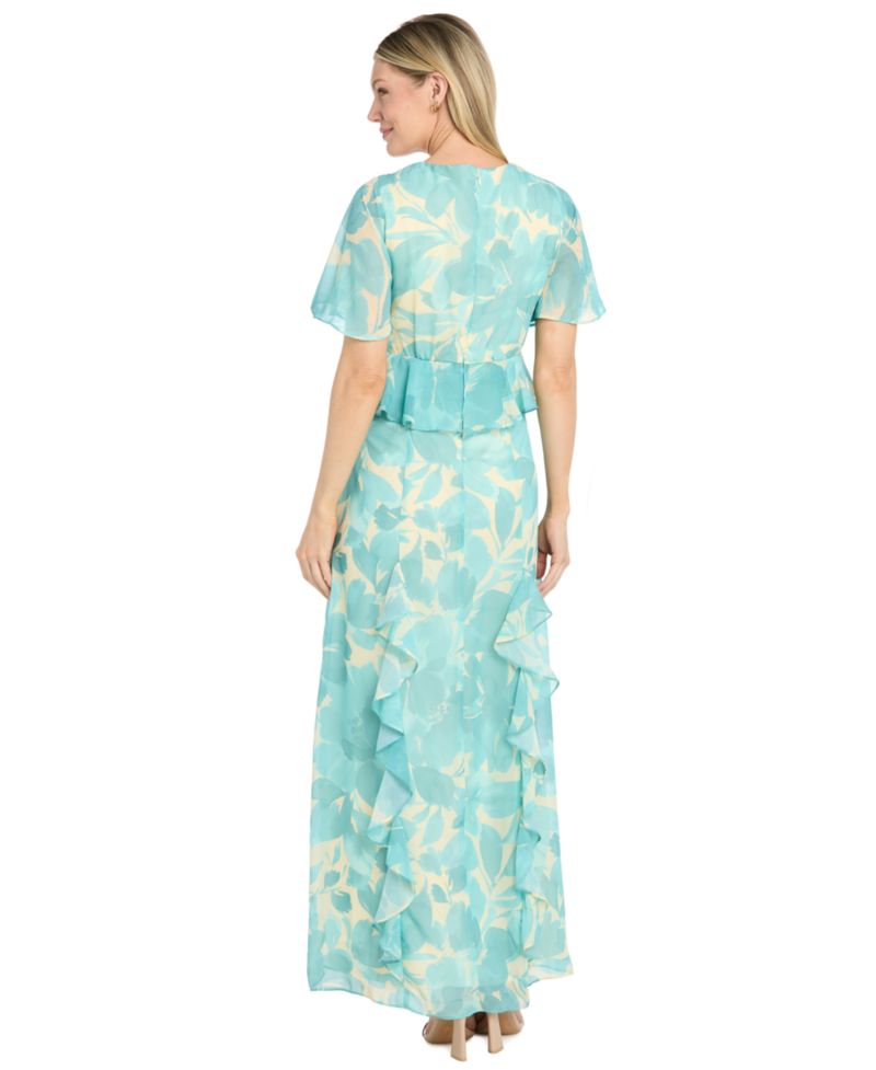 Women's Floral-Print Flutter Sleeve Peplum Dress