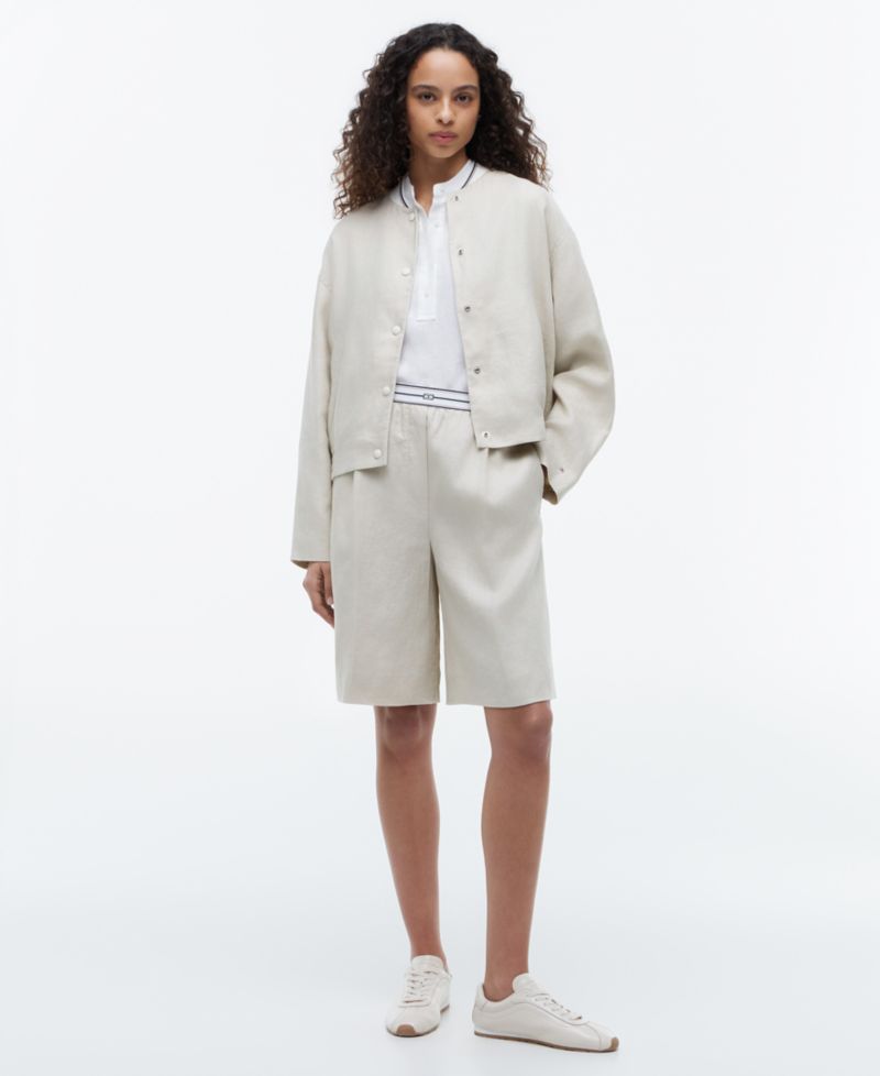 Women's Long-Sleeve Linen Bomber Jacket