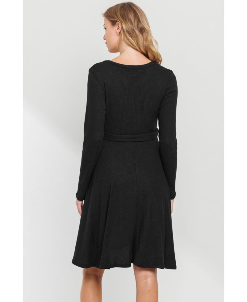 Women's Rib Knit Empire Waist Long Sleeve Knee-Length Dress