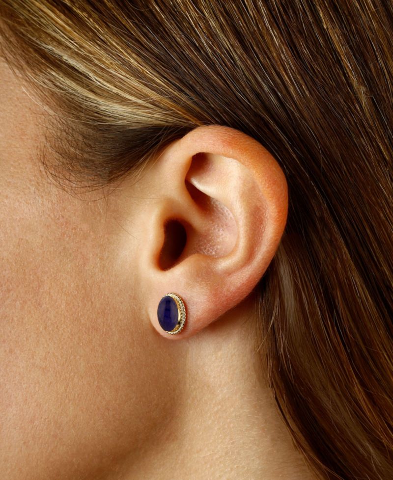Lapis Lazuli Oval Stud Earrings in 14k Gold (Also in Malachite)
