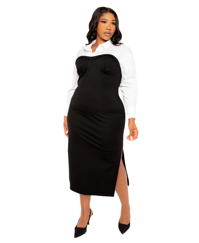 Plus Size Contrast Shirt Dress
