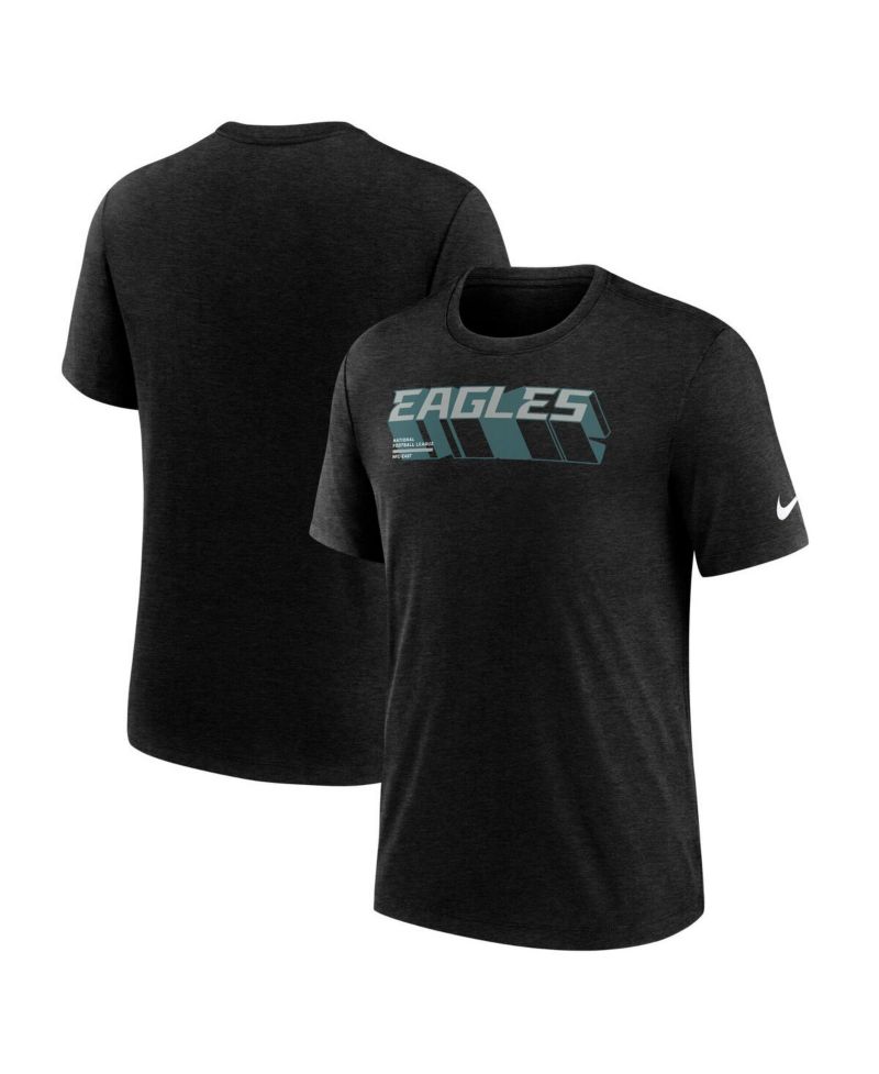 Men's Heather Black Philadelphia Eagles Long Pass Tri-Blend T-Shirt