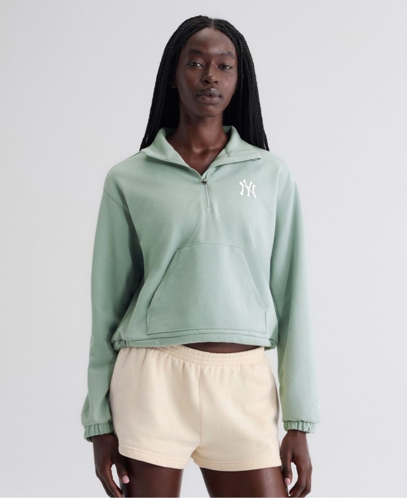 Women's Sage Green New York Yankees Oversized Clutch Tri-Blend Half-Zip Pullover Sweatshirt