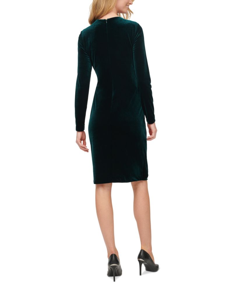 Petite Velvet V-Neck Long-Sleeve Dress