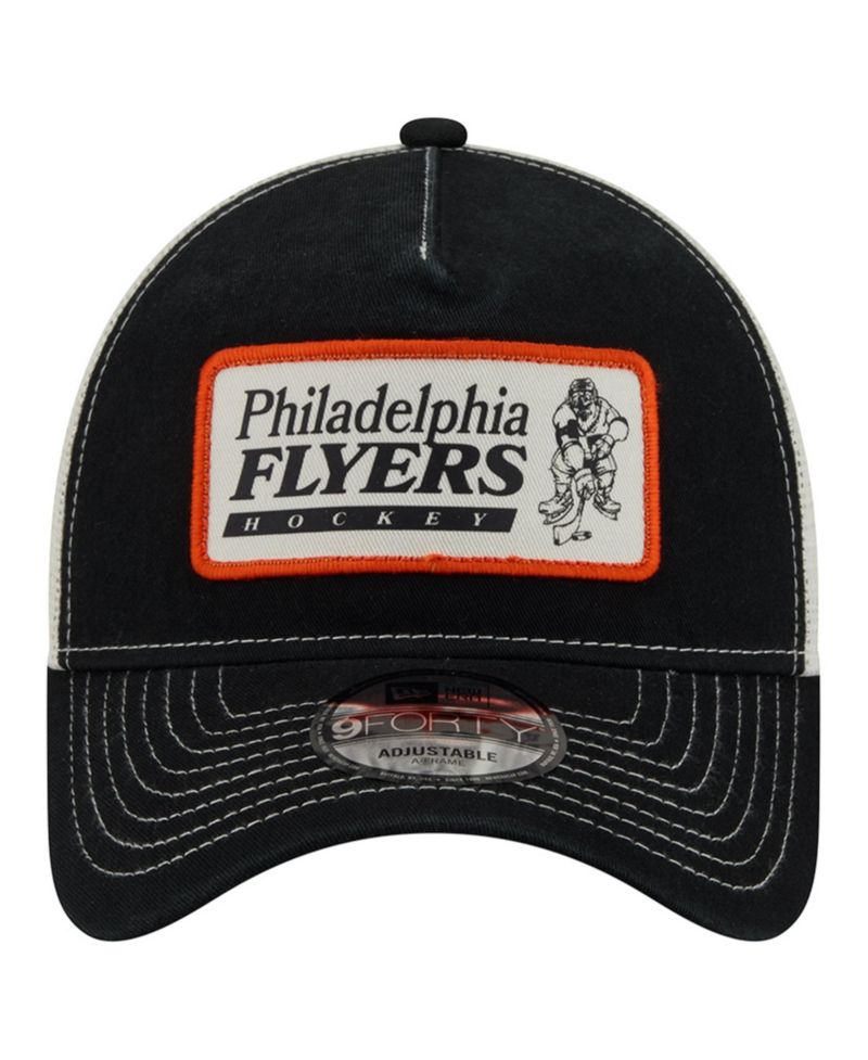 Men's Black/White Philadelphia Flyers Skater Patch A-Frame 9FORTY Adjustable Trucker Hat