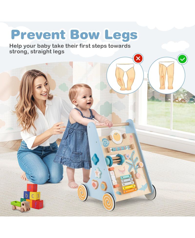 Wooden Baby Walker Sit to Stand Walker w/ Wheels Push and Pull Learning Activity Center
