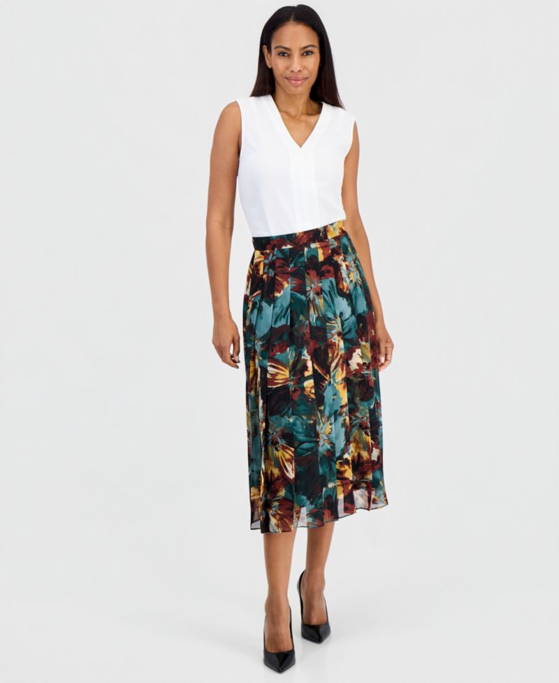 Petite Pull-On Pleated Midi Skirt