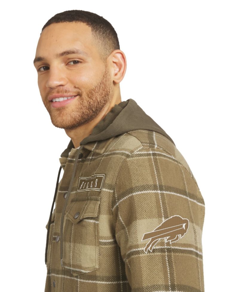 Men's Brown/Olive Buffalo Bills Woven Hooded Full-Snap Shacket
