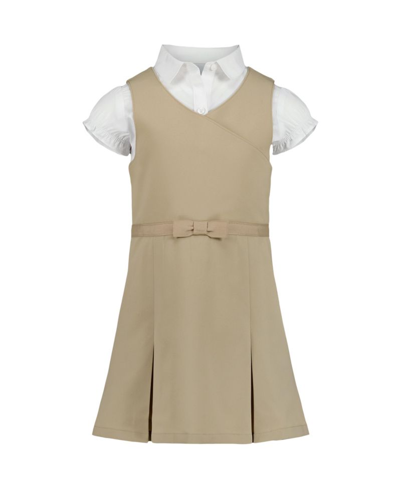 Little Girls 2-Piece Pleat Front Jumper and Stretch Poplin Shirt Set