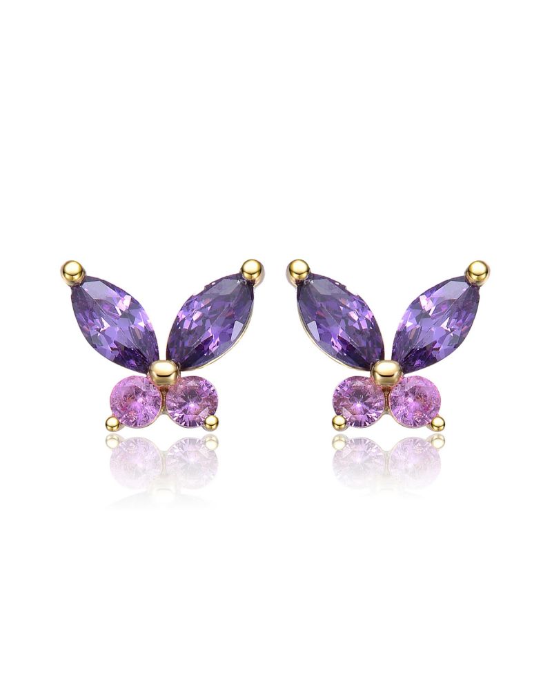 14K Gold Plated with Purple & Pink Cubic Zirconia Butterfly Earrings