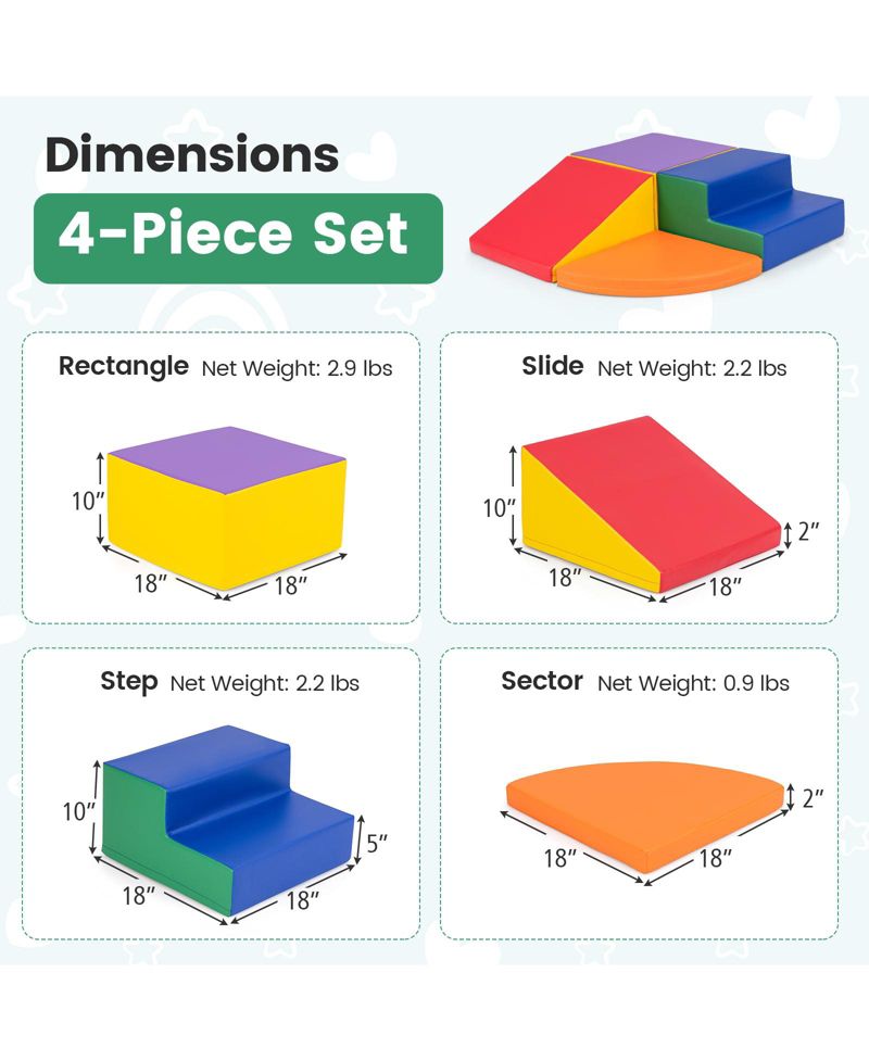 4-Piece Climb and Crawl Foam Block Play Set for Infant Baby