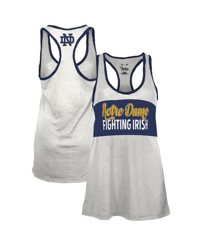 Women's White/Navy Notre Dame Fighting Irish Tracy Racerback Burnout Tank Top