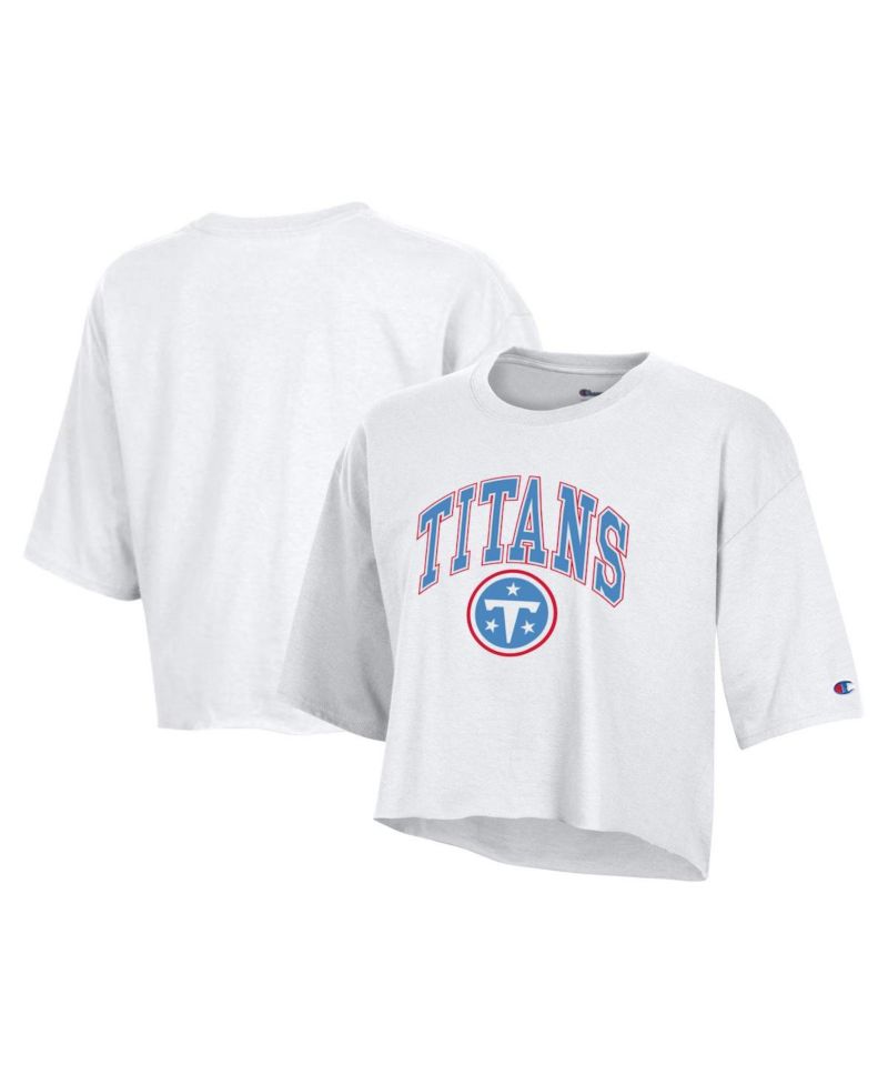 Women's White Tennessee Titans Boyfriend Cropped T-Shirt