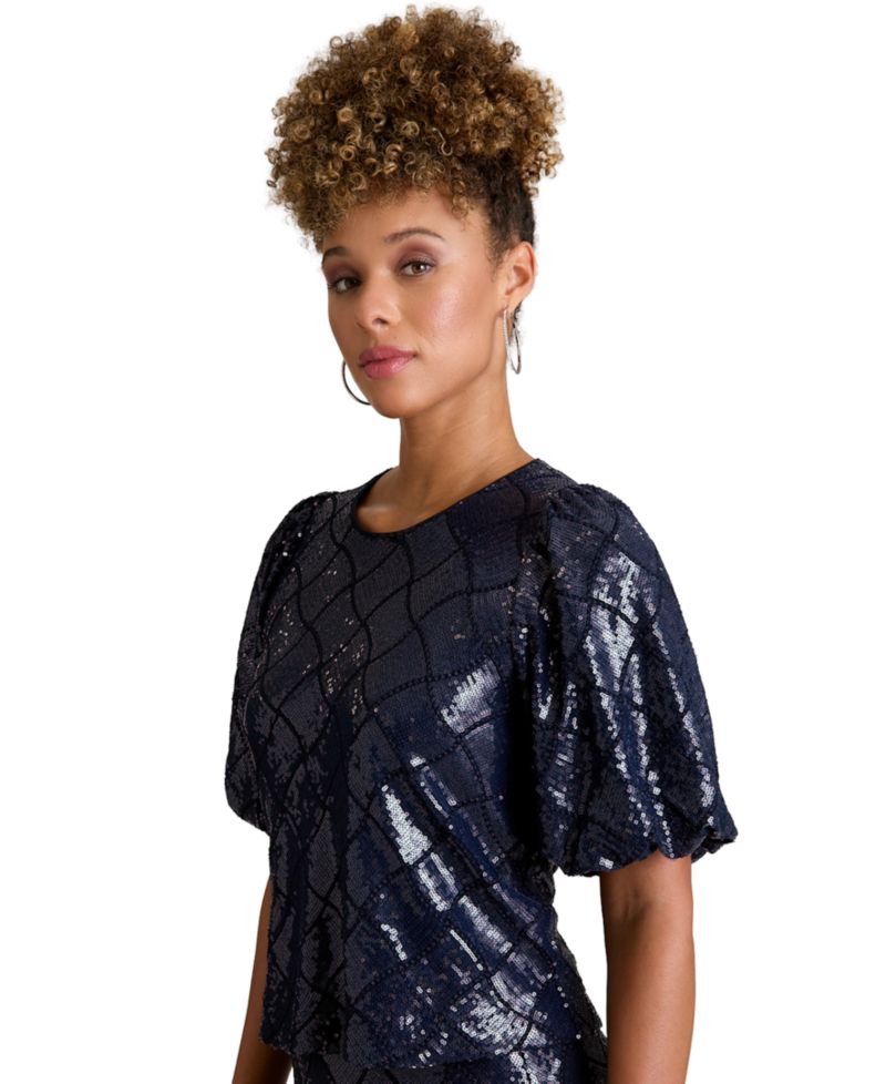 Women's Jewel Neck Bubble-Sleeve Top