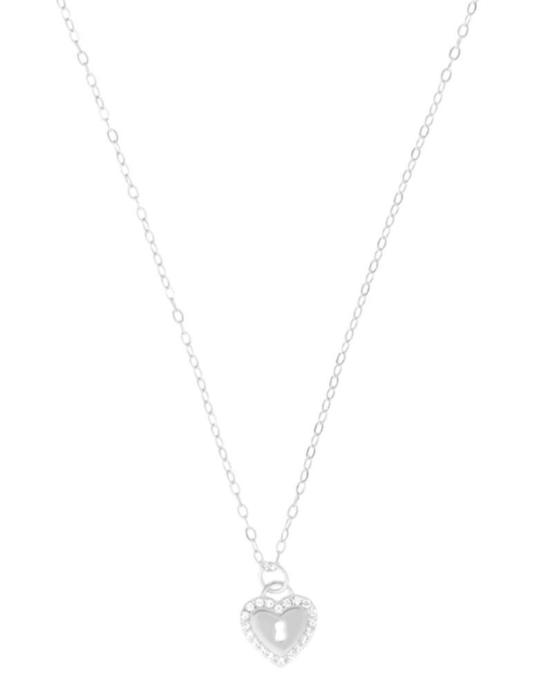Cubic Zirconia Heart Key Pendant Necklace in (0.10 ct. t.w.) in Sterling Silver (also in 14k Gold Over Sterling Silver)