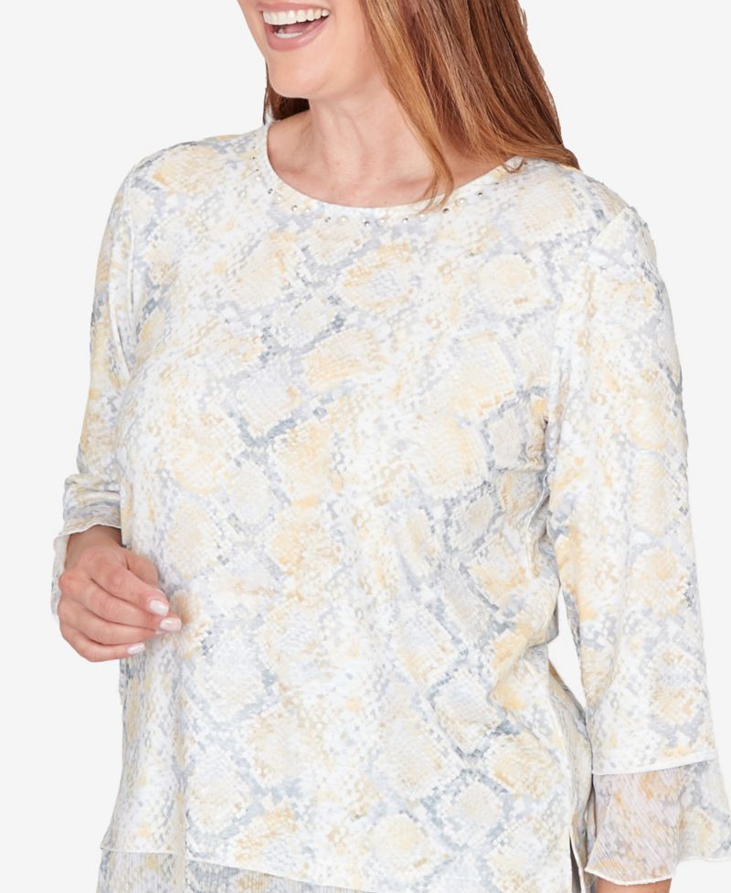 Women's Al Fresco Python Printed Knit Flutter Sleeve Top