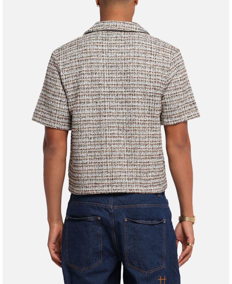 Men's Boucle Tweed Crop Button Up Shirt