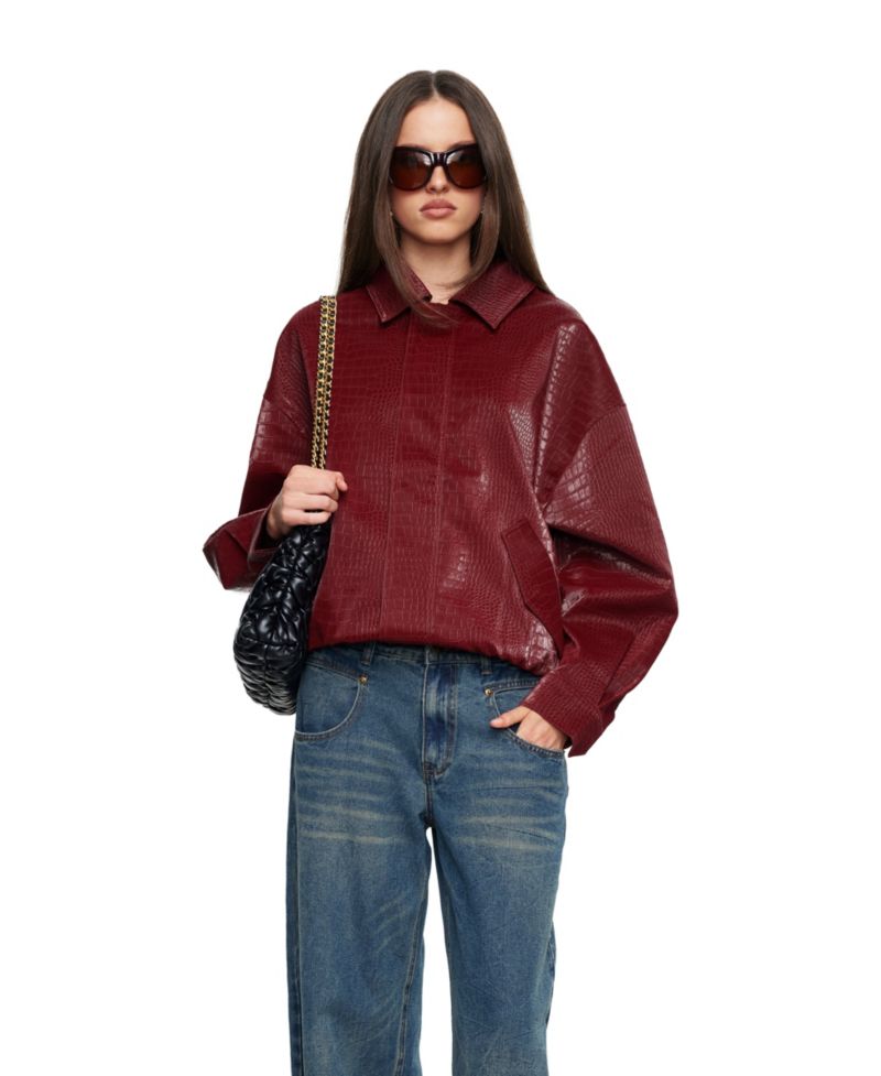 Women's Kenny Crocodile-Embossed Unlined Bomber Jacket