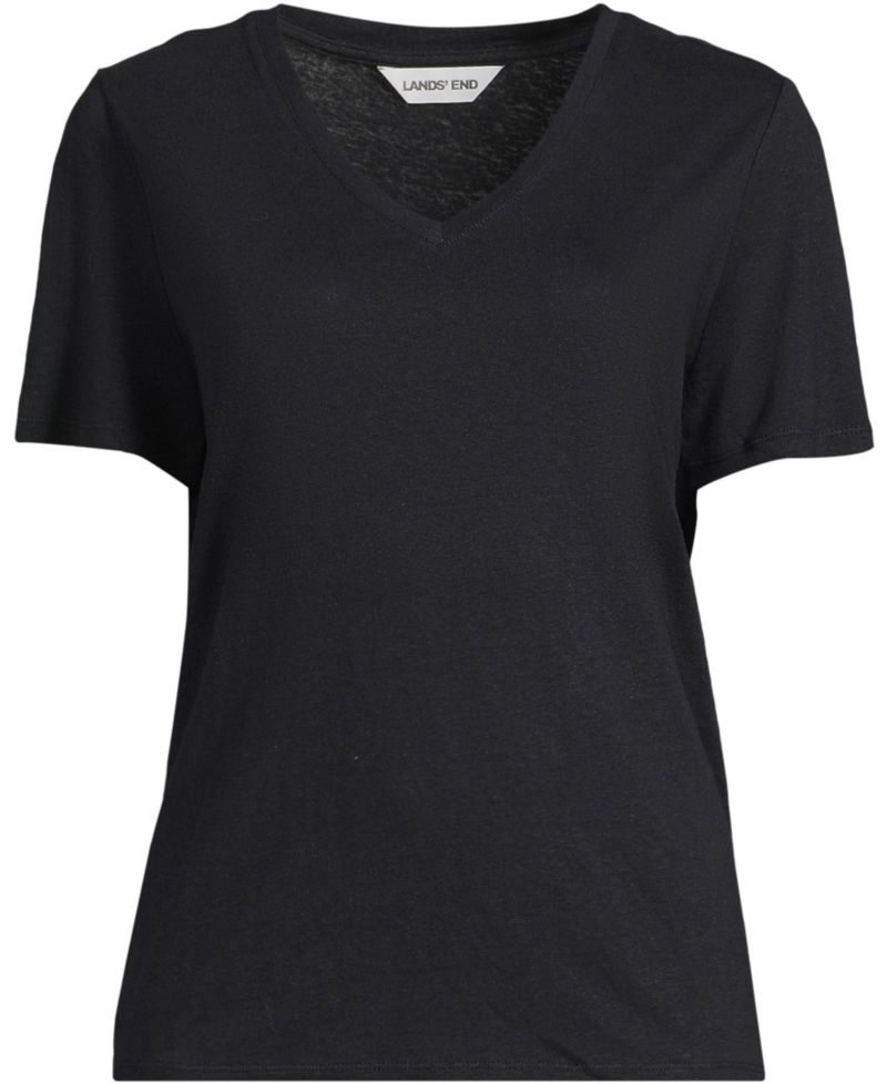 Women's Short Sleeve Linen Blend V-neck Tee