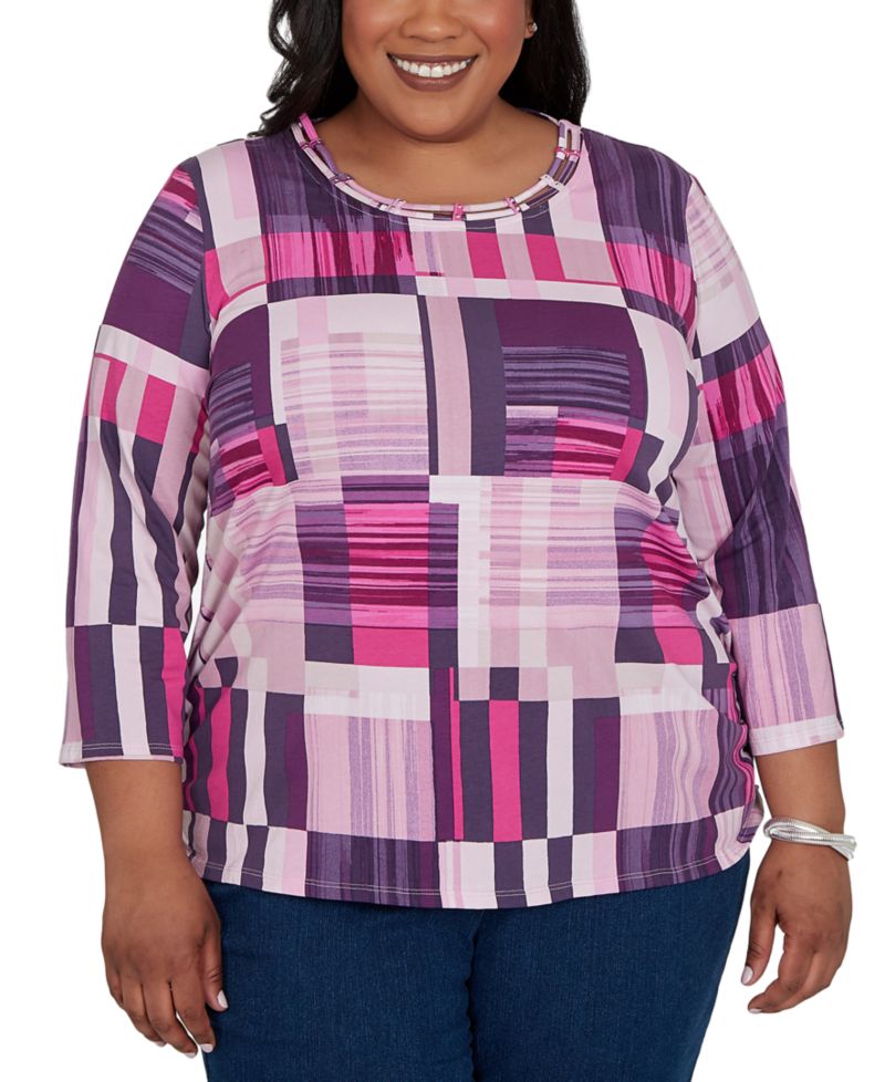 Plus Size Purple Bars Ruched Sides Top