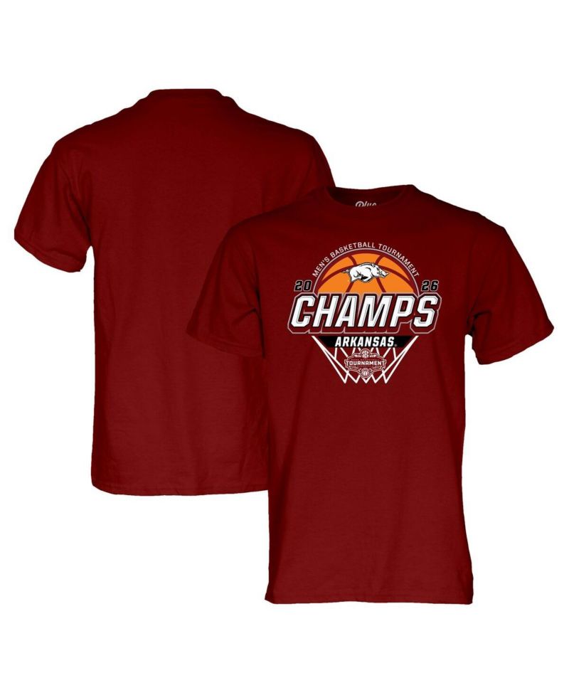 Men's and Women's Cardinal Arkansas Razorbacks 2026 SEC Men's Basketball Tournament Champions Locker Room T-Shirt