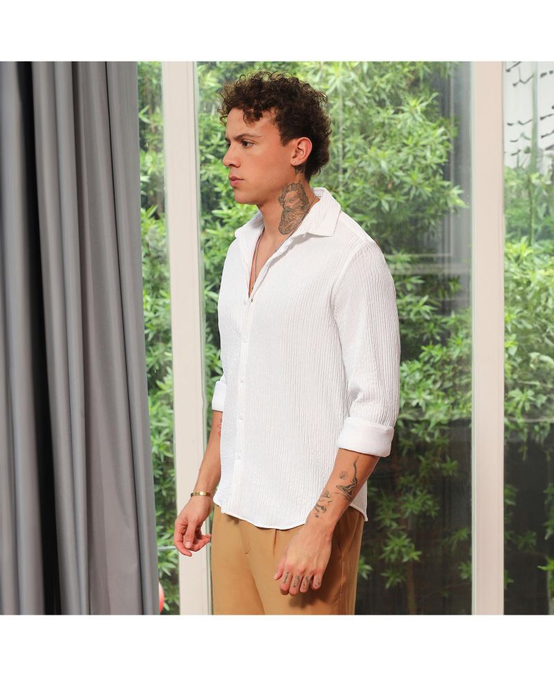 Men's Powder White Solid Creased Shirt