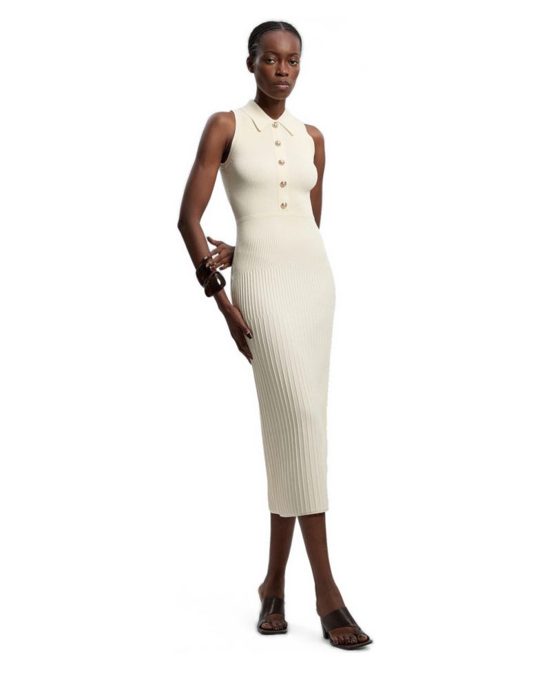 Women's Rib Knit Collard Midi Dress
