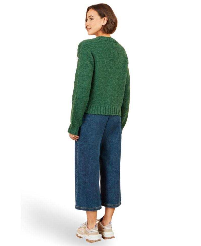 Women's Hand-Embroidered Chunky Knit Floral Cardigan