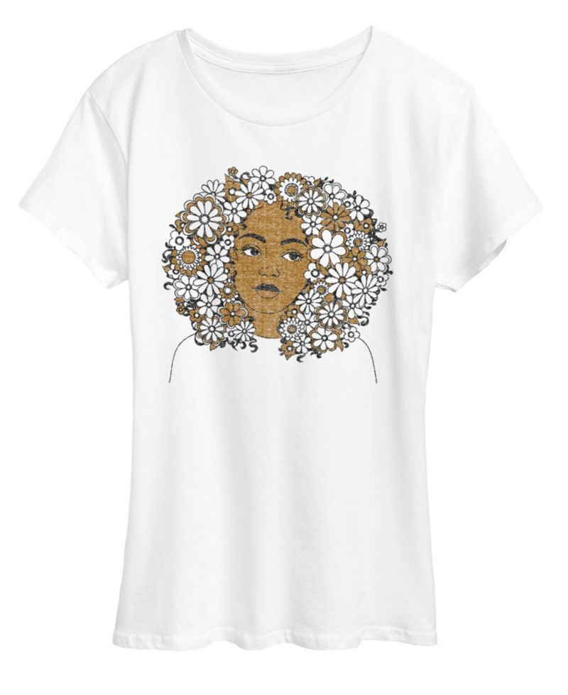 Women's Instant Message Flower Afro Short-Sleeve Graphic T-Shirt
