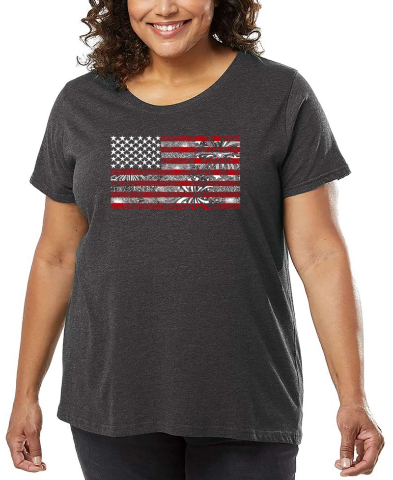Plus Size Fireworks American Flag Art T-Shirt