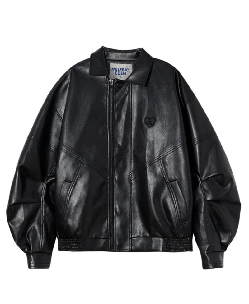 Women's Zip Up Ruched Leather Jacket