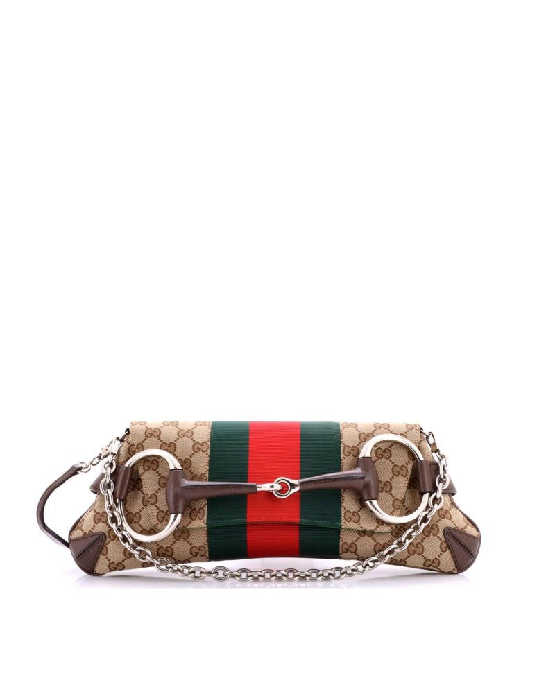 Medium Horsebit NM Web Chain Clutch GG Canvas