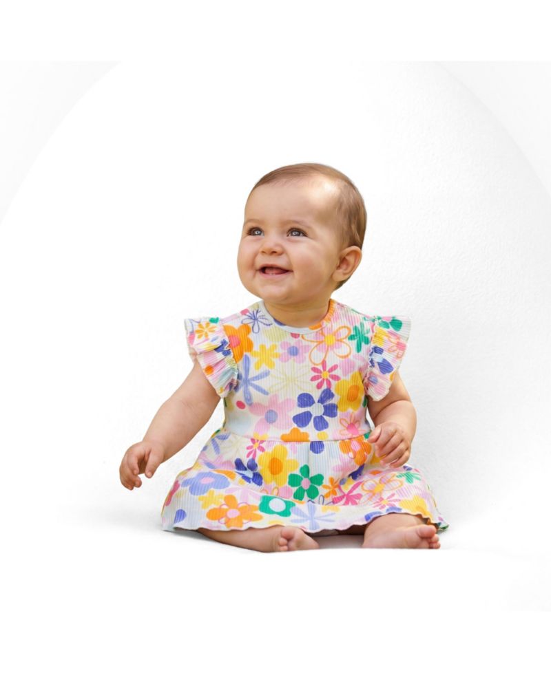 Infant Girls (Size 3-6M to 18-24M ) ) Floral Printed Rib Dress