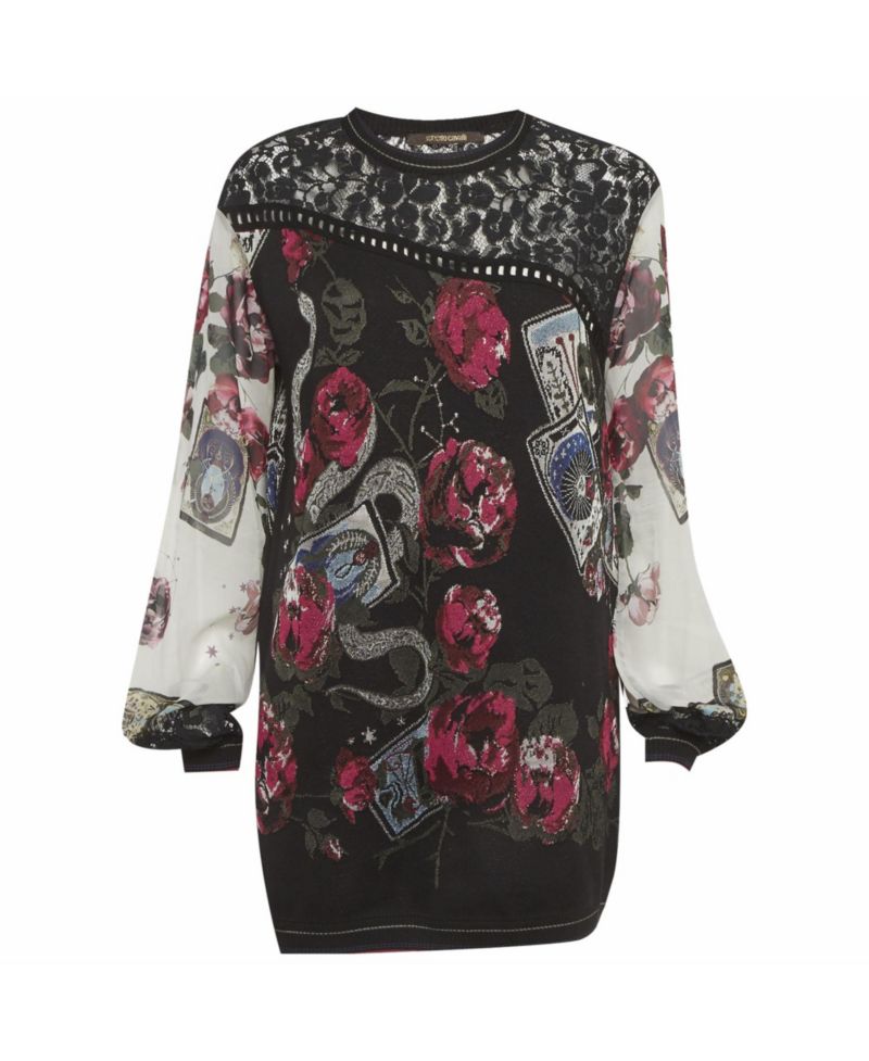 Women's Mixed-Media Floral and Tarot Print Pullover