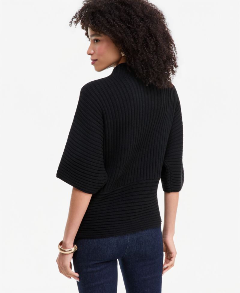 Women's Ribbed-Knit Asymmetrical-Hem Mockneck Sweater