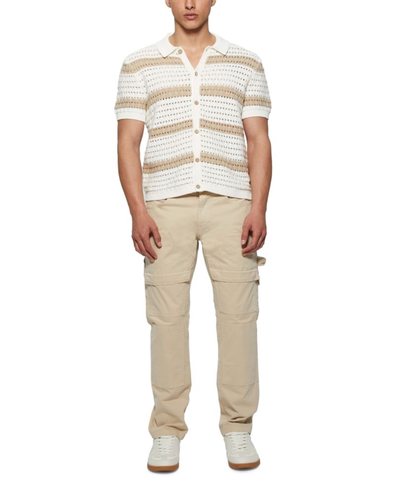 Men's Joshua Relaxed Fit Short Sleeve Button-Front Striped Sweater